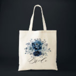 Dusty Blue Slate Navy Botanical Bröllop Bride Tygkasse<br><div class="desc">Elegant Dusty blue/Navy Tema bröllop bride to te bag med elegant bouquet of Dusty blue,  Navy,  slate ro-blommor buds and blue eucalyptus lövs. Kontakta mig om du behöver hjälp med anpassning eller om du behöver någon annan produkt med den här designen.</div>