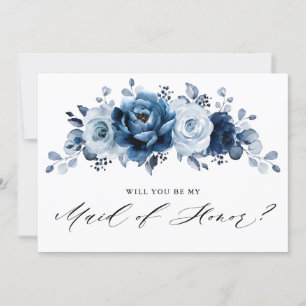 Dusty Blue Slate Navy Botanical Maid of honor Inbjudningar