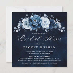 Dusty Blue Slate Navy Botanical Möhippa Inv Inbjudningar