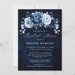 Dusty Blue Slate Navy Botanical Möhippa Invi Inbjudningar