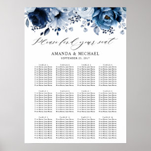 Dusty Blue Slate Navy Botanical Seatdiagram Poster