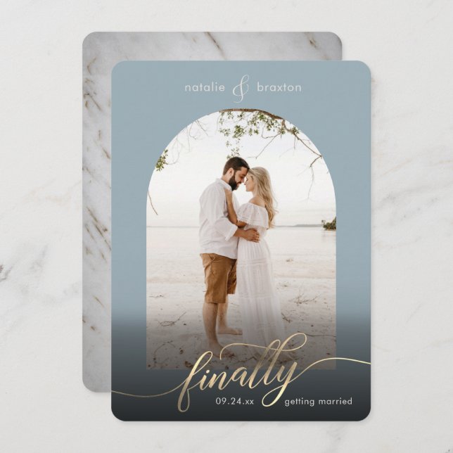 Dusty Blue - slutligen Gifta sig och fönsterfoto Spara Datumet (Fram/baksida)