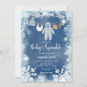 Dusty Blue Snöflinga Pojke Klädstreck Baby Sprinkl Inbjudningar