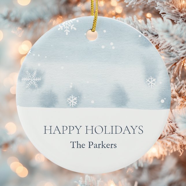 Dusty Blue Snowflake “Happy Holidays” Ornament (Skapare uppladdad)