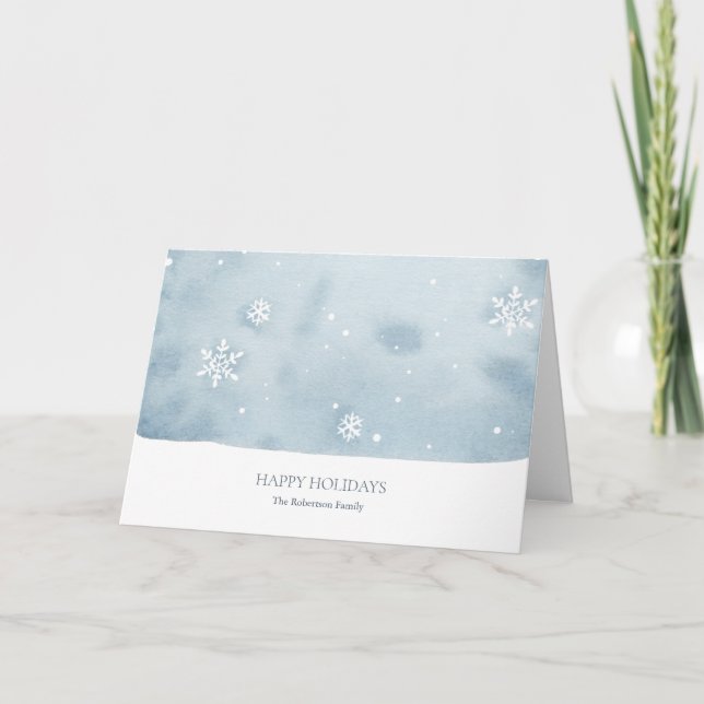 Dusty Blue Snowflake Helgdag Card Inbjudan (Framsida)