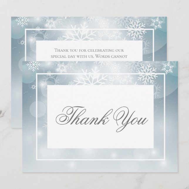 Dusty Blue Snowflake Himlar Modern Bröllop Tack Kort (Fram/baksida)