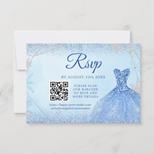 Dusty Blue Snowflake jul Quinceañera 15:e QR OSA Kort (Framsida)