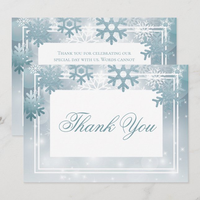 Dusty Blue Snowflake Modern Bröllop Tack Kort (Fram/baksida)