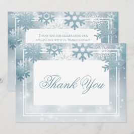 Dusty Blue Snowflake Modern Bröllop Tack Kort