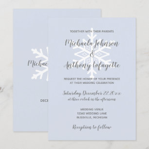 Dusty Blue Snowflake Winter Wedding Inbjudningar