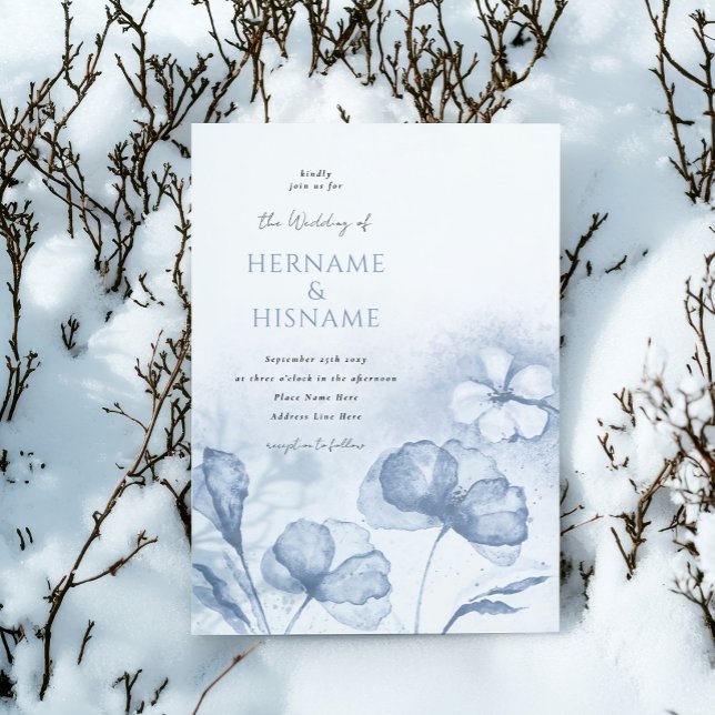 Dusty Blue Snyggt Blommigt Watercolor Bröllop Inbjudningar (Skapare uppladdad)