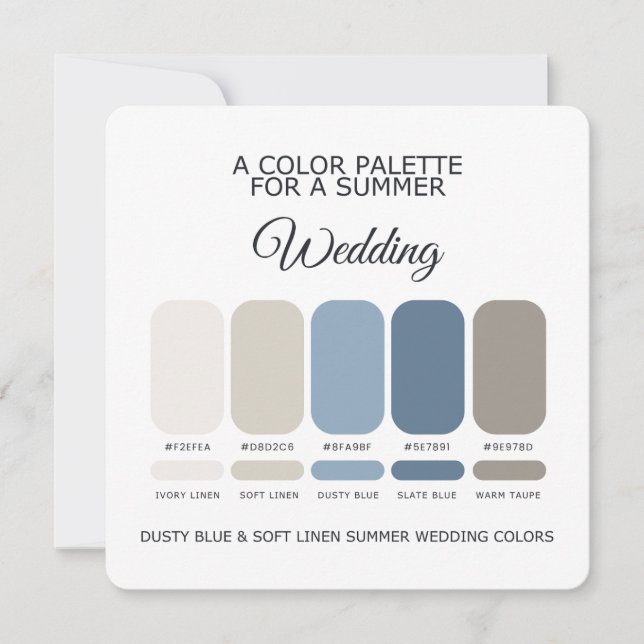 Dusty Blue Soft Linen Summer Wedding Palette Card Inbjudningar (Framsida)