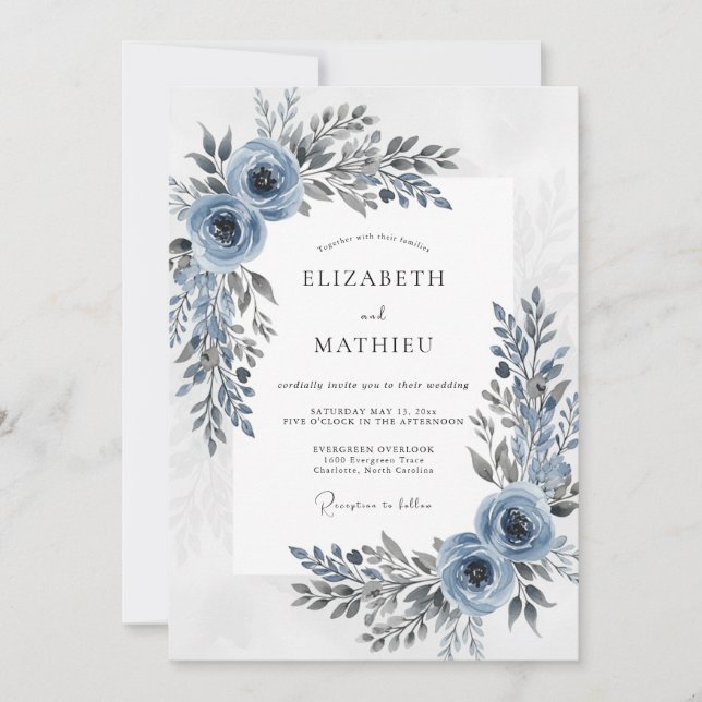 Dusty Blue Sophisticated Winter Wedding Inbjudningar (Framsida)