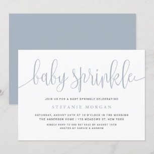 Dusty Blue Söt Calligraphy Baby Sprinkle Inbjudningar