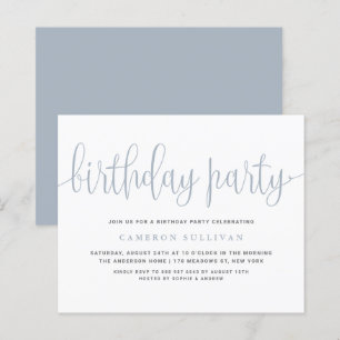 Dusty Blue Söt Calligraphy Birthday-inbjudan