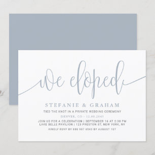 Dusty Blue Söt Calligraphy Bröllop Elopement Inbjudningar