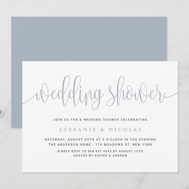 Dusty Blue Söt Calligraphy-Möhippa Inbjudningar (Fram/baksida)