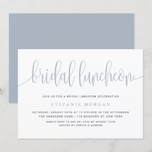 Dusty Blue Söt Calligraphy Möhippa Luncheon Inbjudningar