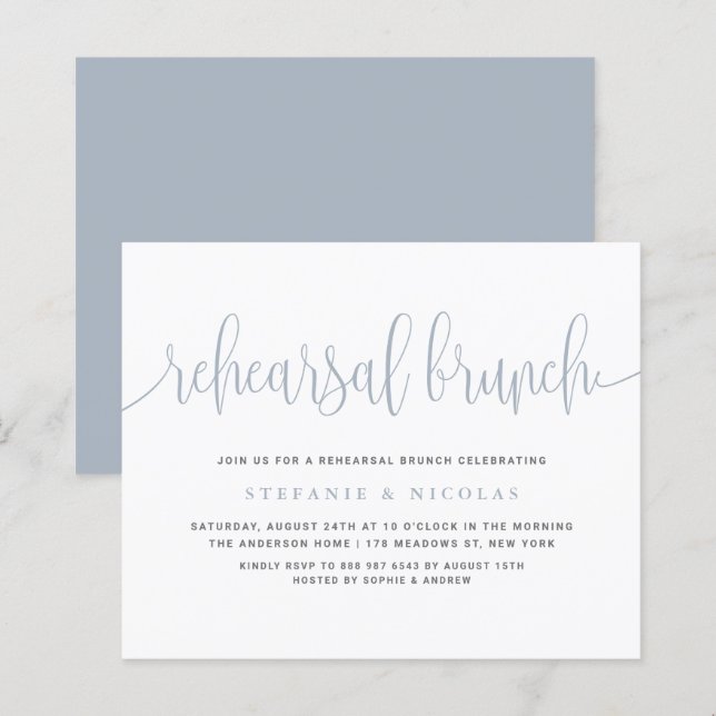 Dusty Blue Söt Calligraphy Rehearsal Brunch (Fram/baksida)