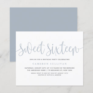 Dusty Blue Söt Calligraphy Sweet 16 Call