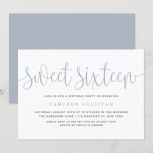 Dusty Blue Söt Calligraphy Sweet 16 Party Inbjudningar