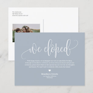 Dusty Blue Söt Script Bröllop Elopement Meddelande Vykort