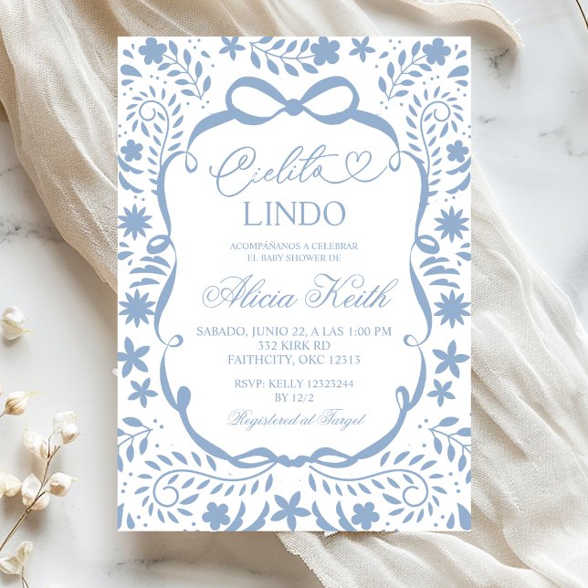 Dusty Blue Spansk Baby Shower Cielito Lindo  Inbjudningar (Skapare uppladdad)