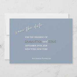 Dusty Blue Spara datum med metallisk silvertext Datumet