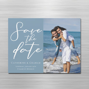 Dusty Blue - Spara datum, par foto-Magnet-kort