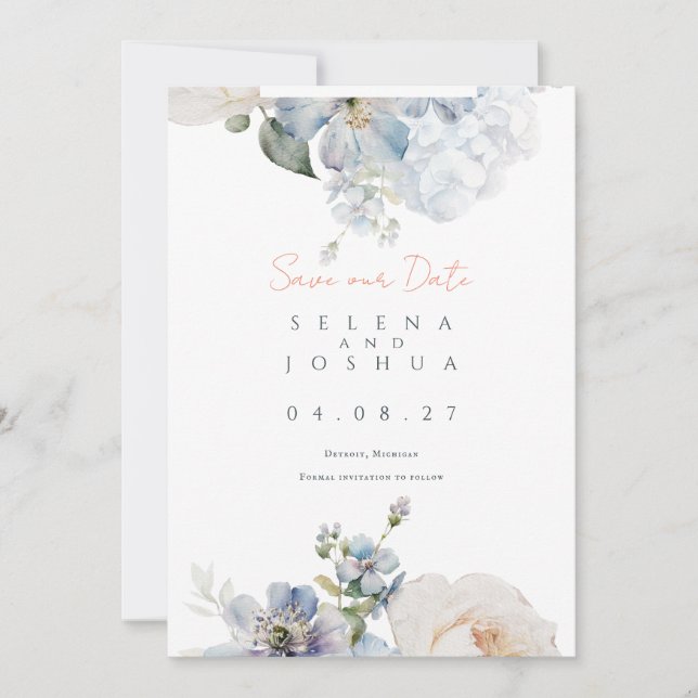 Dusty Blue - Spara datum | Romantisk Pastelldesign Datumet (Framsida)