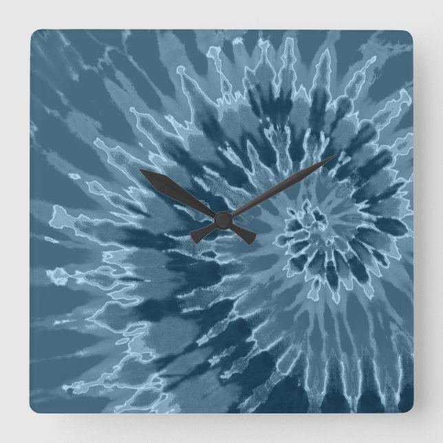 Dusty Blue Spiral Tie Dye Clock Fyrkantig Klocka (Framsida)