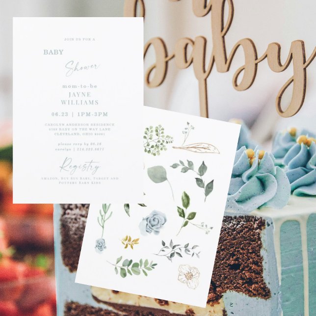 Dusty Blue Springing på Scene Baby Shower Inbjudningar (Skapare uppladdad)