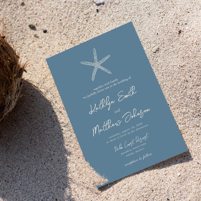 Dusty Blue Starfish Beach Destination Wedding Inbjudningar (Skapare uppladdad)