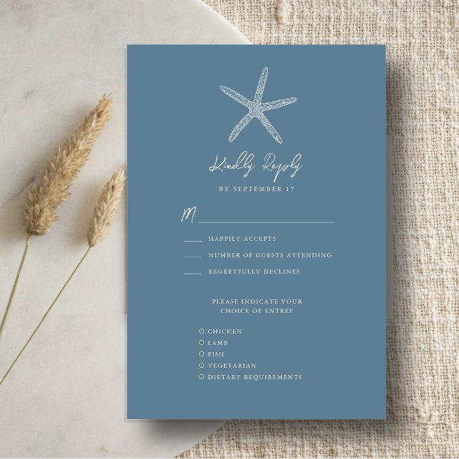 Dusty Blue Starfish Beach Destination Wedding OSA Kort (Skapare uppladdad)