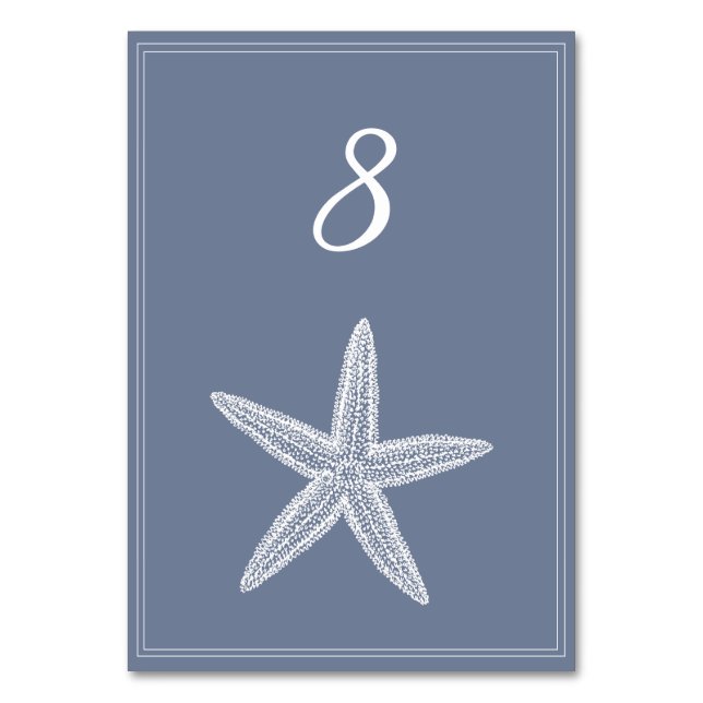 Dusty Blue Starfish Bordsnummer Card (Framsidan)