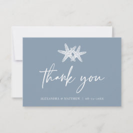 Dusty Blue Starfish Modern Script Beach Wedand Tack Kort