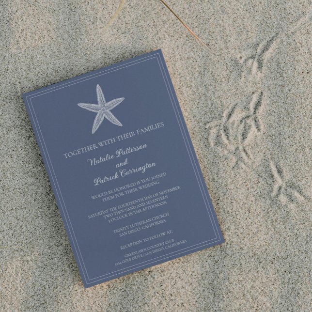 Dusty Blue Starfish Wedding bjudande Inbjudningar (Dusty Blue Starfish Wedding Invitation)