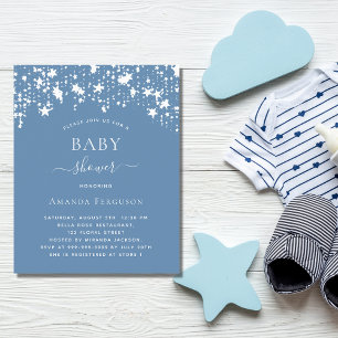 Dusty Blue stars pojk-/babyduschinbjudan