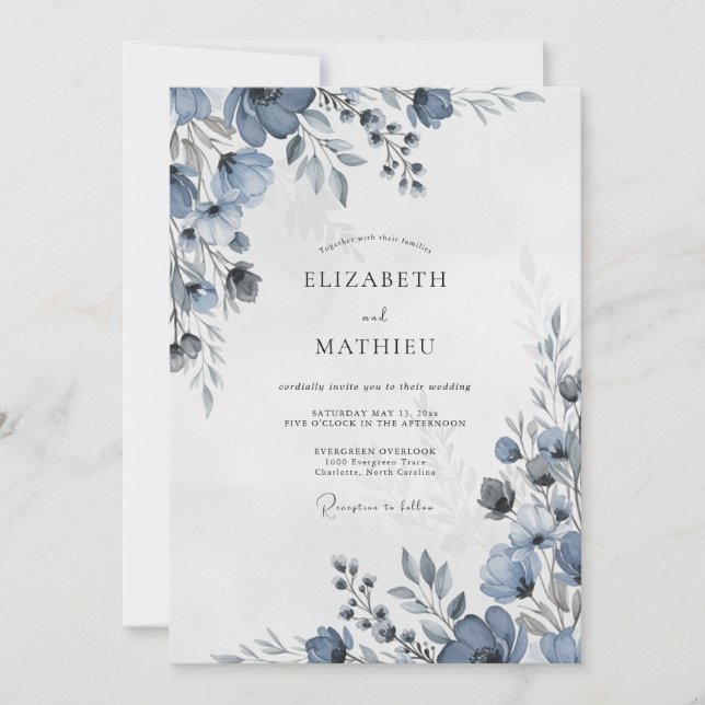 Dusty Blue Stately Winter Wedding Inbjudningar (Framsida)