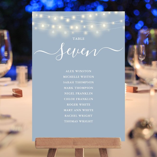 Dusty Blue String Light Bordsnummer Sittdiagram (Dusty Blue String Light Table Number Seating Chart)