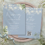 Dusty Blue String Ljus Blommigt QR-kod Bröllop Inbjudningar<br><div class="desc">Den här elegantens dammiga Blåbröllopsinbjudan,  som innehåller söt string ljus och blommigt greenery,  kan vara personlig med din information i chic typografi med din webbplatsinformation om bröllop och din QR-kod på baksidan. Designad av Thisisnotme©</div>