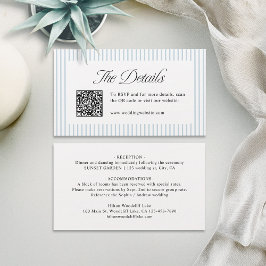 Dusty Blue Striped QR Code Classy Wedding Details Placeringskort