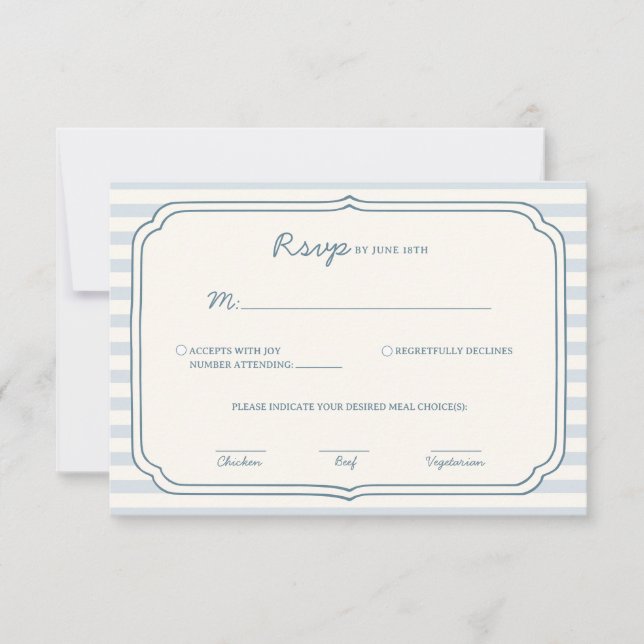 Dusty Blue Striped Wedding Response Card  OSA Kort (Framsida)