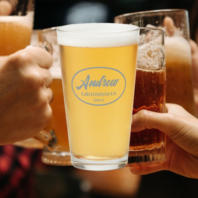 Dusty Blue Stylized Bröllop Groomsman Glaskopp (In Situ)