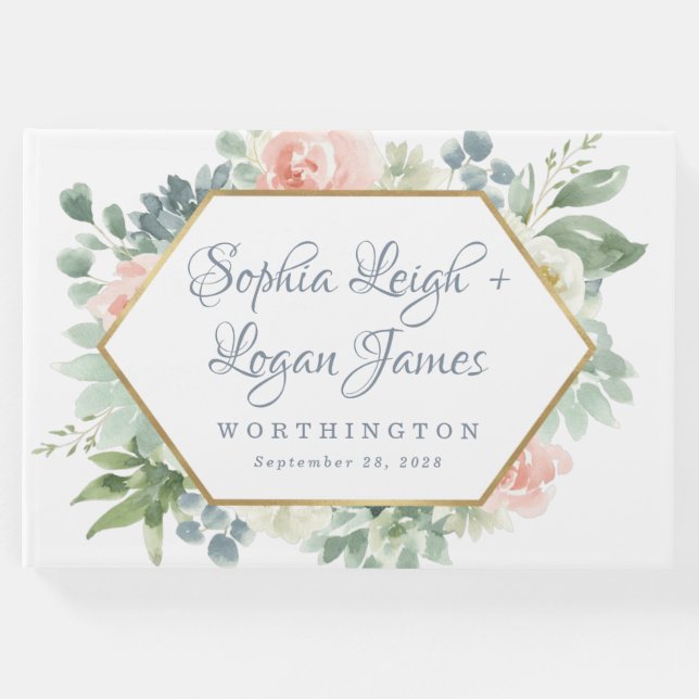 Dusty Blue  Succulage Blommigt Garden Wedding Gästböcker (Framsida)