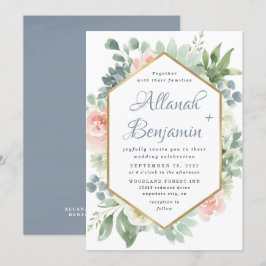 Dusty Blue Succulage Blommigt Garden Wedding Inbjudningar