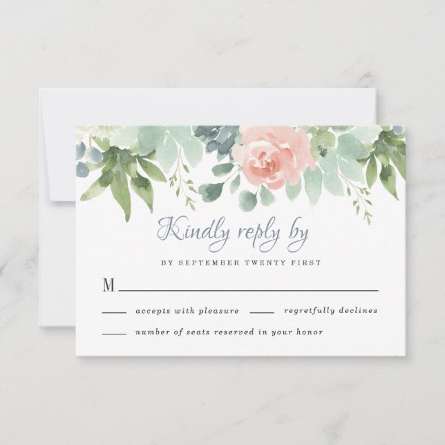 Dusty Blue  Succulage Blommigt Garden Wedding OSA Kort (Framsida)