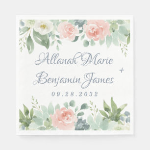 Dusty Blue Succulage Blommigt Garden Wedding Pappersservett