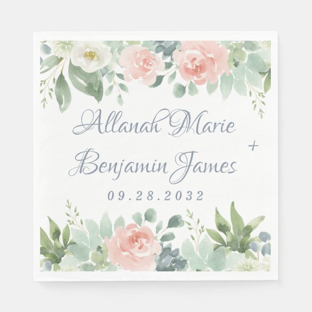 Dusty Blue  Succulage Blommigt Garden Wedding Pappersservett (Framsidan)