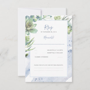 Dusty Blue Succulents Greenery Bröllop OSA Kort